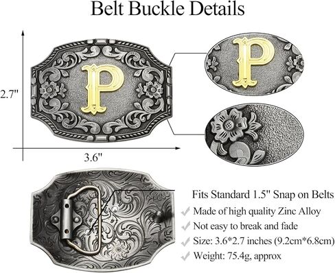 Western Initial Letters Belt Buckle ABCDEFG to Z Silver Cowboy Rodeo Belt Buckle for Men Women Cowboy Cowgirl in Saudi Arabia