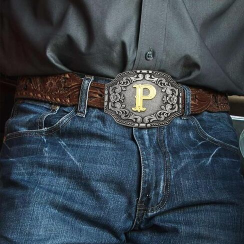 Western Initial Letters Belt Buckle ABCDEFG to Z Silver Cowboy Rodeo Belt Buckle for Men Women Cowboy Cowgirl in Saudi Arabia