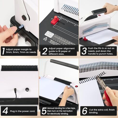 Spiral Coil Binding Machine, Homeschool Manual 46 Hole Puncher Spiral Binder with Electric Coil Inserter, Professional & Customizable Binding for Book Press, Paper, Binder Book, Notebook, White in Saudi Arabia