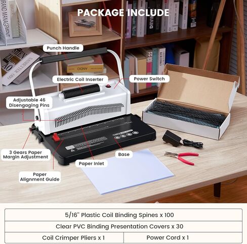 Spiral Coil Binding Machine, Homeschool Manual 46 Hole Puncher Spiral Binder with Electric Coil Inserter, Professional & Customizable Binding for Book Press, Paper, Binder Book, Notebook, White in Saudi Arabia