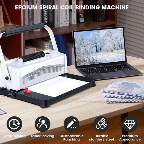 Spiral Coil Binding Machine, Homeschool Manual 46 Hole Puncher Spiral Binder with Electric Coil Inserter, Professional & Customizable Binding for Book Press, Paper, Binder Book, Notebook, White in Saudi Arabia