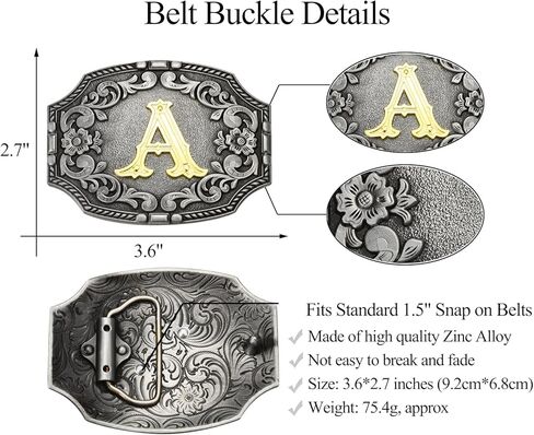 مشبك حزام الحروف الأولية الغربية ABCDEFG إلى Z فضي كاوبوي روديو حزام مشبك للرجال والنساء رعاة البقر وراعية البقر in Kuwait