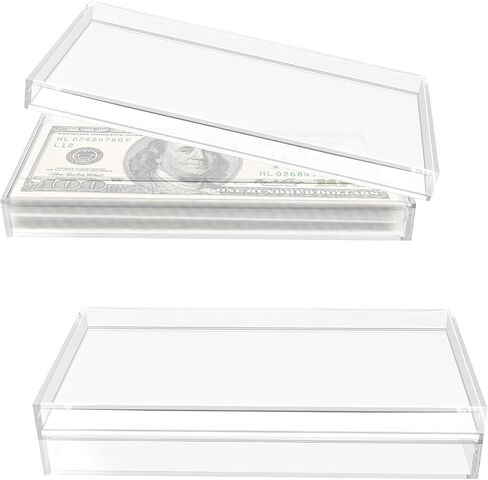 2 PCS Clear Acrylic Cash Box, Acrylic Money Storage Box Holder Organizer for Cash, Cash Organizer, Single Row Currency Cash Tray Storage Box Holder Organizer for Money in Saudi Arabia