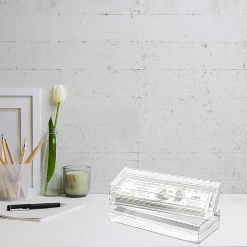2 PCS Clear Acrylic Cash Box, Acrylic Money Storage Box Holder Organizer for Cash, Cash Organizer, Single Row Currency Cash Tray Storage Box Holder Organizer for Money in Saudi Arabia