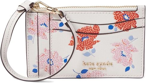 حقيبة يد نسائية من Kate Spade New York Morgan Dotty Floral Emboss Saffiano مصنوعة من الجلد للعملات المعدنية، باللون الأبيض المتعدد، يمكن حملها مقاس 20 بوصة in Kuwait