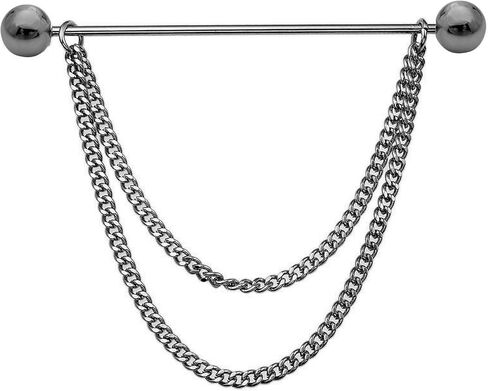 18K Gold Brass Barbell Ball Head Collar Bar with Hanging Chain Tassel Silver Black Shirt Tie Bar Collar Brooch for Men (Black Ball) in Saudi Arabia