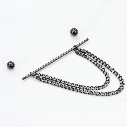 18K Gold Brass Barbell Ball Head Collar Bar with Hanging Chain Tassel Silver Black Shirt Tie Bar Collar Brooch for Men (Black Ball) in Saudi Arabia