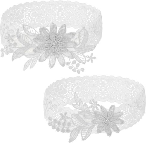 Wedding Garters for Bride, 2 Pieces White Wedding Garters Bride Stretchy Bridal Garters Floral Garter Belt Elastic Lace Thigh Garter Plus Size Bride Garter Accessories for Bachelorette Wedding Party in Saudi Arabia