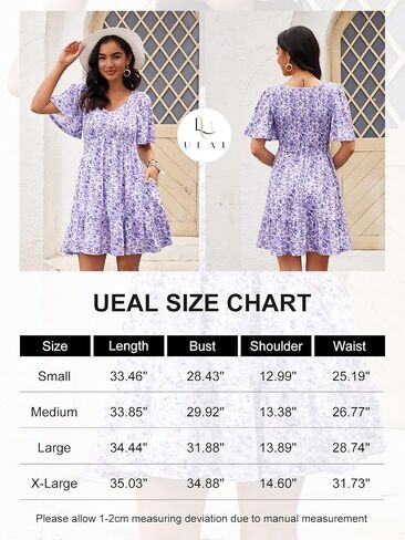 Womens Cute Smocked V Neck Flutter Sleeve Mini Dresses with Pockets Casual Flowy Summer Sundress for Women 2024 in Saudi Arabia