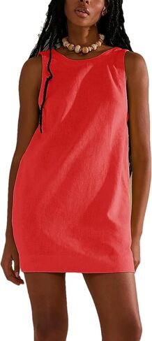 Womens Summer Open Back Sunshine Dresses 2024 Casual Beach Cotton Linen Mini Dress in Saudi Arabia