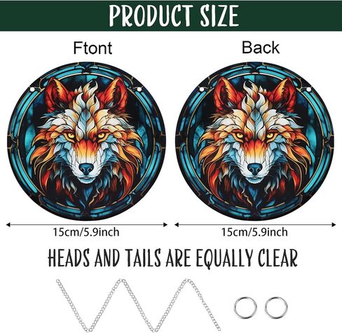 Wolf Stained Glass Window Hanging 5.9in Wolf Pattern Stained Glass Suncatcher Jungle Animal Acrylic Hanging Ornament with Metal Chain for Women Home Christmas Wild Animal Lover Decoration 073 in Saudi Arabia