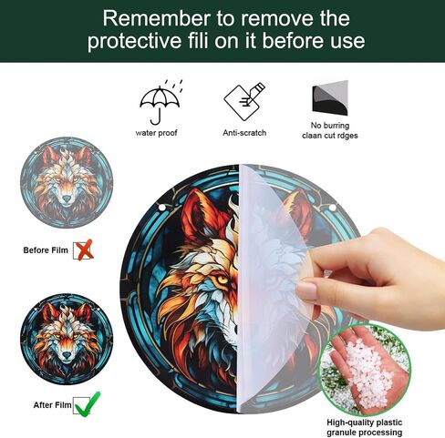 Wolf Stained Glass Window Hanging 5.9in Wolf Pattern Stained Glass Suncatcher Jungle Animal Acrylic Hanging Ornament with Metal Chain for Women Home Christmas Wild Animal Lover Decoration 073 in Saudi Arabia
