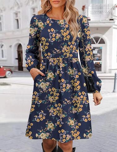 Zeagoo Women's Casual Knit Sweater Dress with Pockets Crew Neck Long Sleeve A-Line Dresses for Women 2024 Fall Dresses in Kuwait