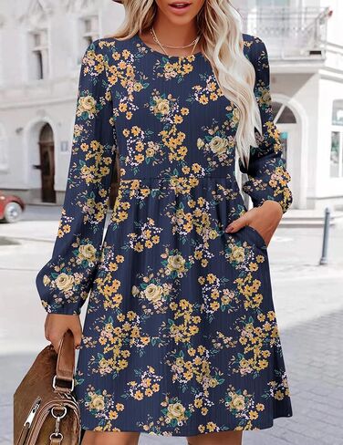 Zeagoo Women's Casual Knit Sweater Dress with Pockets Crew Neck Long Sleeve A-Line Dresses for Women 2024 Fall Dresses in Kuwait