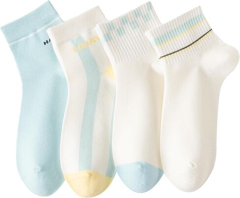 4 Pairs Combed Cotton Fashion Patterned Athletic Socks for Women High Ankle Girl Casual Cute Vintage Crew Socks in Saudi Arabia
