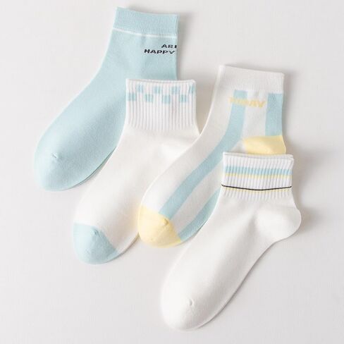 4 Pairs Combed Cotton Fashion Patterned Athletic Socks for Women High Ankle Girl Casual Cute Vintage Crew Socks in Saudi Arabia
