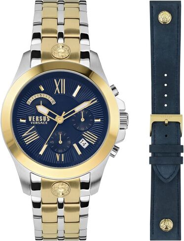 Versus Versace Mens Chrono Lion Chronograph Fashion Watch Box Set. Adjustable Bracelet Enamel Dial. Includes Interchangeable Genuine Leather Strap in Saudi Arabia