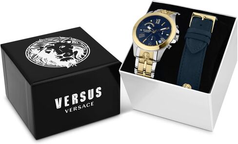 Versus Versace Mens Chrono Lion Chronograph Fashion Watch Box Set. Adjustable Bracelet Enamel Dial. Includes Interchangeable Genuine Leather Strap in Saudi Arabia