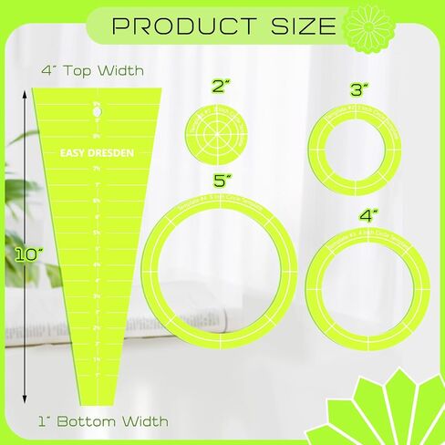 5 Pcs Acrylic Quilting Template Ruler 10 Inch Dresden Plate Template for Quilting Blanket Making Clothing Craft DIY(Yellow Green) in Saudi Arabia