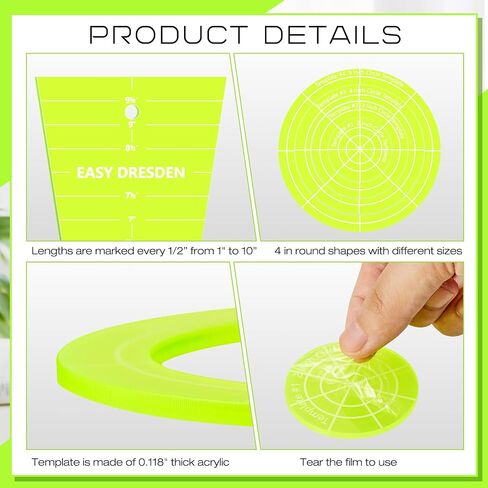 5 Pcs Acrylic Quilting Template Ruler 10 Inch Dresden Plate Template for Quilting Blanket Making Clothing Craft DIY(Yellow Green) in Saudi Arabia
