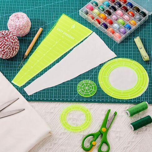 5 Pcs Acrylic Quilting Template Ruler 10 Inch Dresden Plate Template for Quilting Blanket Making Clothing Craft DIY(Yellow Green) in Saudi Arabia
