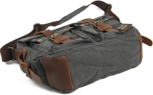 Canvas Messenger Bag, Vintage Genuine Leather Shoulder Bag, Briefcase Crossbody Satchel Purse Laptop Bag Medium in Saudi Arabia