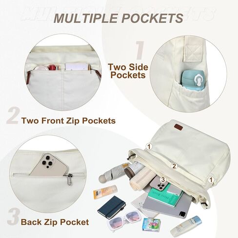 RAVUO Canvas Messenger Bag, Large Hobo Crossbody Tote for Women Men Lightweight Shoulder Purse w Multiple Pockets in Kuwait