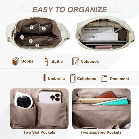 RAVUO Canvas Messenger Bag, Large Hobo Crossbody Tote for Women Men Lightweight Shoulder Purse w Multiple Pockets in Kuwait