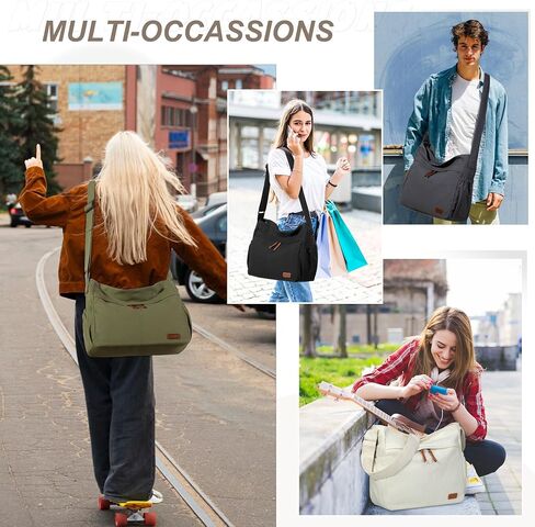 RAVUO Canvas Messenger Bag, Large Hobo Crossbody Tote for Women Men Lightweight Shoulder Purse w Multiple Pockets in Kuwait