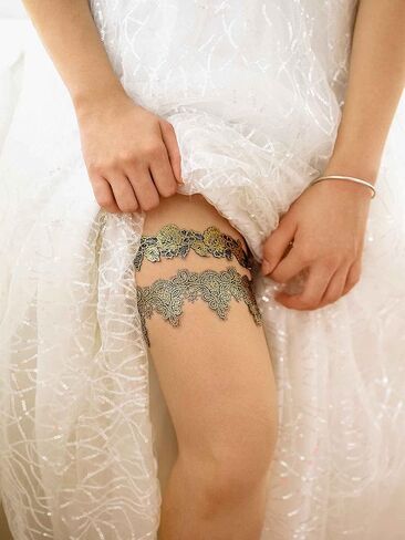 مجموعة رباط دانتيل مثيرة من فورميري، رباط حفلات أسود للنساء، خاتم ساق كروشيه ذهبي لحفلات الزفاف للعروس ووصيفات العروس (قطعتان)... in Kuwait