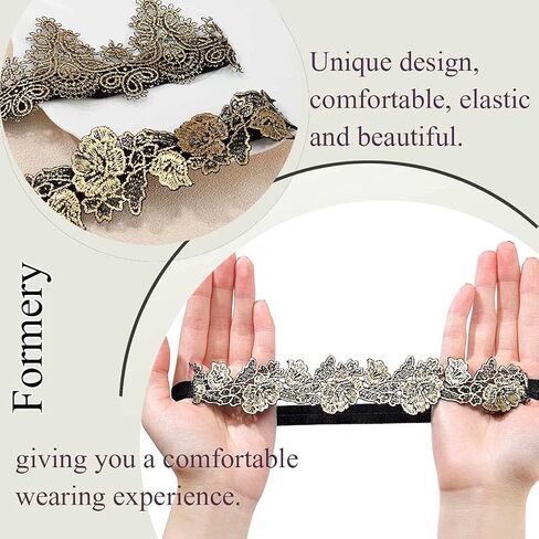 مجموعة رباط دانتيل مثيرة من فورميري، رباط حفلات أسود للنساء، خاتم ساق كروشيه ذهبي لحفلات الزفاف للعروس ووصيفات العروس (قطعتان)... in Kuwait