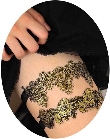 مجموعة رباط دانتيل مثيرة من فورميري، رباط حفلات أسود للنساء، خاتم ساق كروشيه ذهبي لحفلات الزفاف للعروس ووصيفات العروس (قطعتان)... in Kuwait