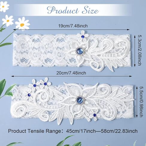 2 Pieces Wedding Garters for Bride, Thigh Leg Lace Garter Elastic Garter with Blue Rhinestone Bridal Accessories for Women and Girls in Saudi Arabia