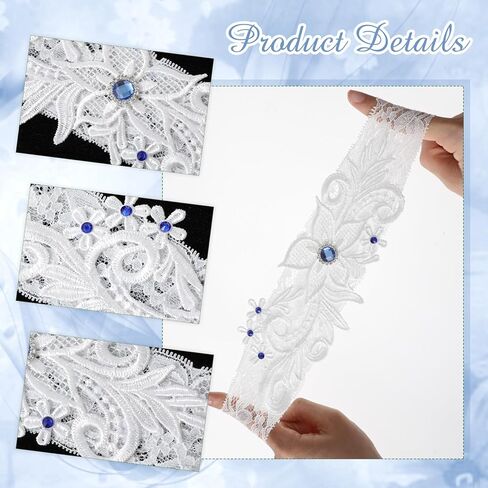 2 Pieces Wedding Garters for Bride, Thigh Leg Lace Garter Elastic Garter with Blue Rhinestone Bridal Accessories for Women and Girls in Saudi Arabia
