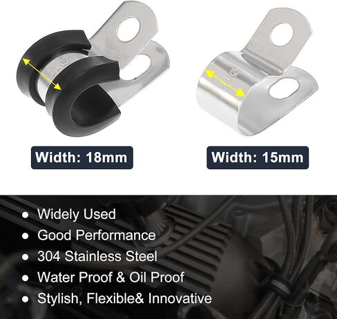 X AUTOHAUX 10 قطع 11 ملم 7/16 بوصة R شكل السيارات 304 مشبك كابل من الفولاذ المقاوم للصدأ مشبك معدني مبطن بالمطاط لتركيب سلك أنبوب الأنبوب in Saudi Arabia
