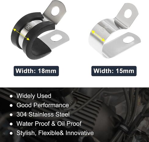 X AUTOHAUX 10 قطع 11 ملم 7/16 بوصة R شكل السيارات 304 مشبك كابل من الفولاذ المقاوم للصدأ مشبك معدني مبطن بالمطاط لتركيب سلك أنبوب الأنبوب in Saudi Arabia