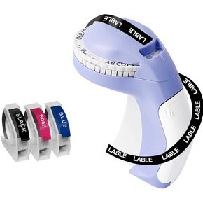 Embossing Label Maker with 3 Tapes, 3D Embosser Handheld Label Machine, Portable Lettering Embossed Labeler with 3 Rolls Emboss Tapes for Office Home Organization and DIY Crafting（Purple）