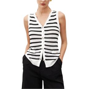 GORGLITTER Women's Striped Button Down Sweater Vest V Neck Sleeveless Knitted Tops