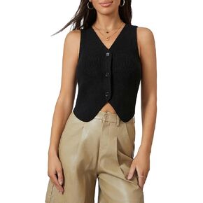 Women's Sleeveless Sweater Vest Knit V Neck Button Going Out Tops Casual Spring Summer Waistcoat Cardigan