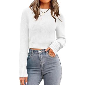 Zeagoo Women's 2024 Fall Crewneck Cropped Sweater Trendy Long Sleeve Ribbed Knit Pullover Jumper Tops in Kuwait