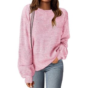 LEANI Women's 2024 Balloon Long Sleeve Pullover Sweaters Fall Crew Neck Casual Knit Chunky Jumper Tops