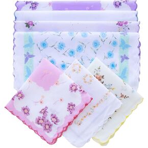 Womens Vintage Floral Handkerchiefs Fabric Cotton Hankies