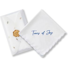 Mother of the Bride Gifts, Something Blue for Bride Wedding Handkerchief Happy Tears Wedding Day Gifts, 12" x 12" (Tears of Joy)