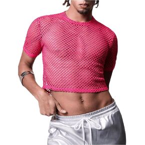GORGLITTER Men's Crop Top Fishnet Cropped T Shirt Sheer Mesh See Through Tank Shirt