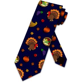 Thanksgiving Ties Mens Fall Necktie Turkey Tie for Men Autumn Neckties