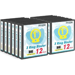 3 Ring Binder 1 Inch, PANDRI 12 Pack 1-Inch Binder Fits Letter Size 8.5'' x 11'' Paper, Versatile Binders for Office Home School, 2 Pockets, Black