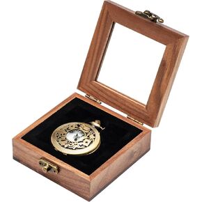 Walnut Wood Portable Single Pocket Watch Box with Clear Acrylic Lid Vintage Pocket Watch Display Storage Travel Case Organizer for Men Women (Black Inner)