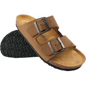 100% Genuine Leather Men's Sandals - Comfortable Cushioned Memory Foam Footbed, Slip-On Slides for Casual Summer Wear, Adjustable Fit, Durable Non-Slip Sole