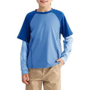 Haloumoning Boys Rash Guard Athletic Shirt Raglan Long Sleeve Lightweight Tops Tshirts for Kids 5-14Y
