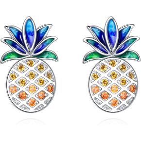 Pineapple Stud Earrings for Women 925 Sterling Silver Tropical Earrings Fruit Earrings Pineapple Jewelry Gifts for Women